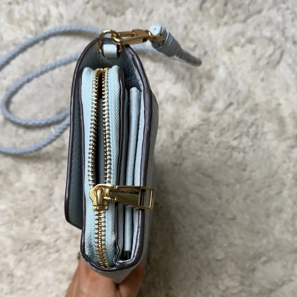 Tory Burch Taylor Flat Wallet Seltzer Blue - Picture 2 of 15